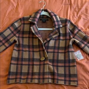 Tahari Plaid Jacket in Brown and Pink
